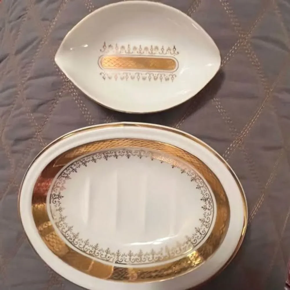 2-Piece Vintage Mid-Century Japanese Porcelain Soap and Trinket Dish